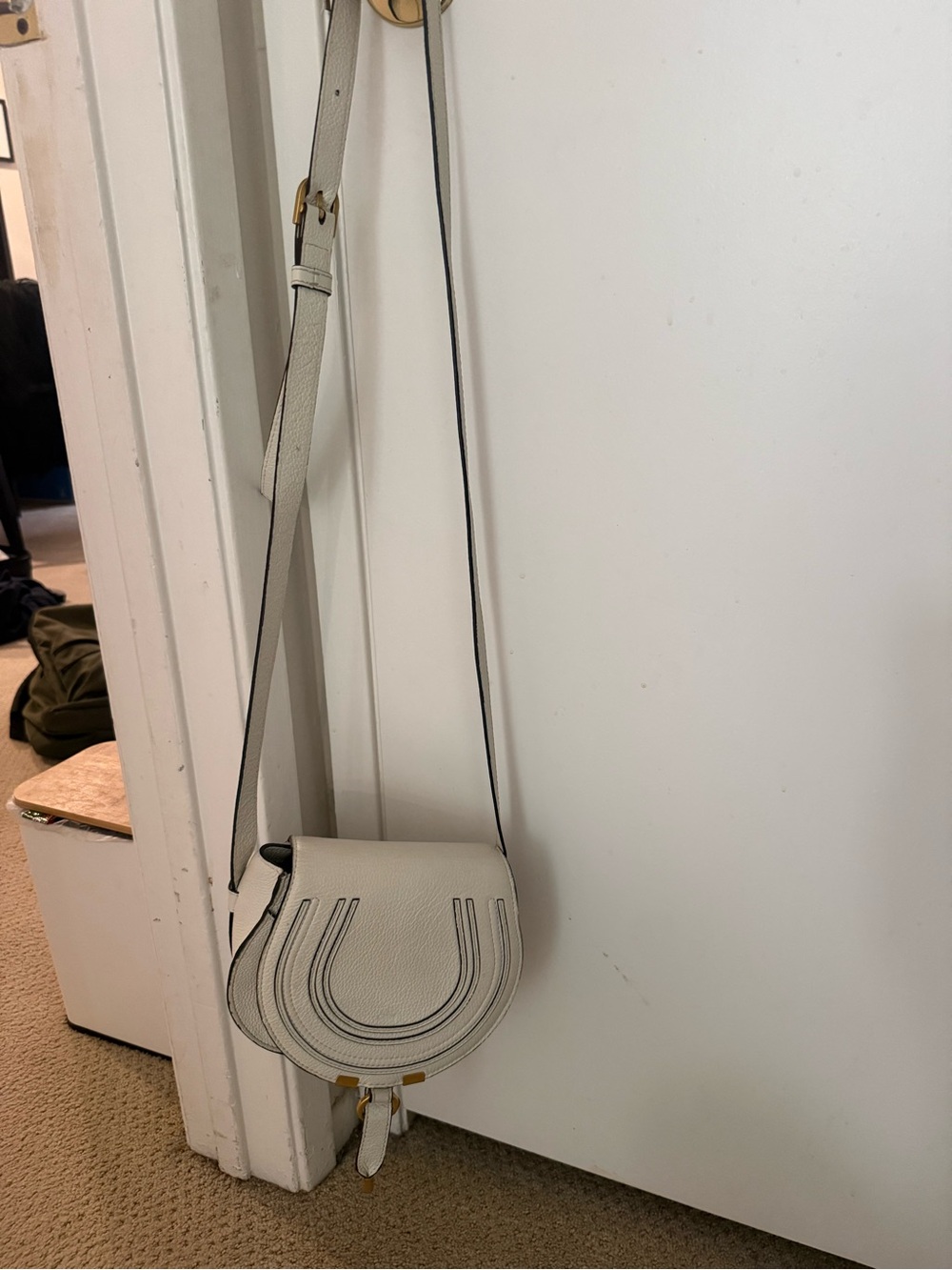 Chloe White Crossbody Saddle Bag with Contrast Trim